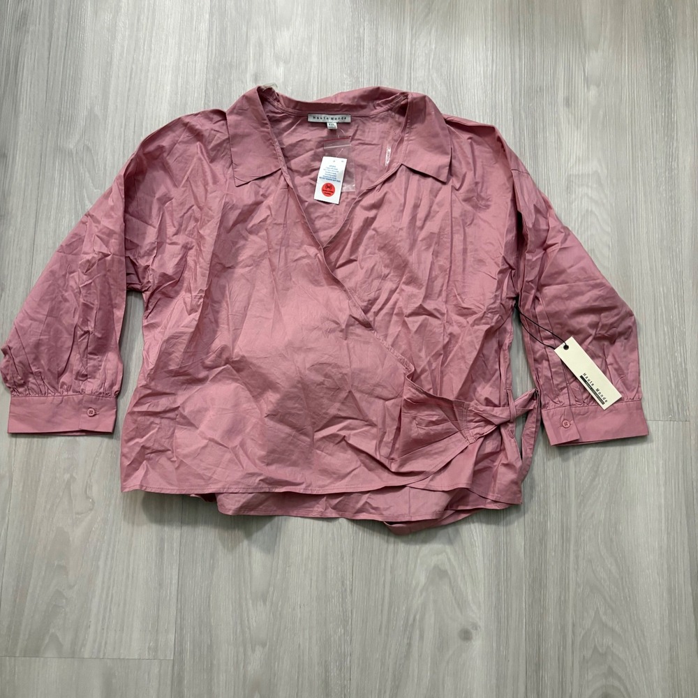 Haute Monde Women Blouse Top Pink Wrap Tie Long Sleeve  Made in Vietnam Size 2XL